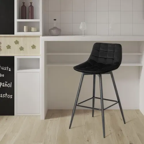 Lot De 2 Tabourets De Bar - Tabourets Pour Bar - Bistro - Siège En Velours - Pieds En Métal - Noir