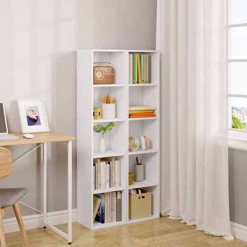 Bibliothèque Casier à Livres En Mdf. Étagère De Rangement. Étagère De Bureau 30x23.5x132.2cm. Blanc