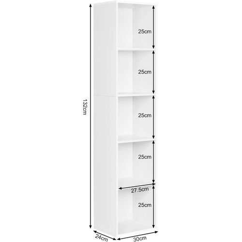 Bibliothèque Casier à Livres En Mdf. Étagère De Rangement. Étagère De Bureau 30x23.5x132.2cm. Blanc