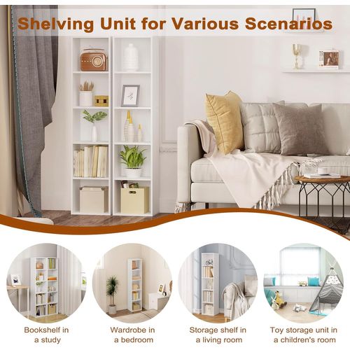 Bibliothèque Casier à Livres En Mdf. Étagère De Rangement. Étagère De Bureau 30x23.5x132.2cm. Blanc