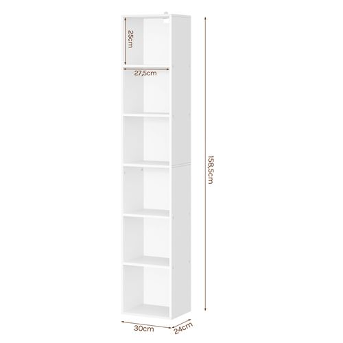 Bibliothèque Mdf Étagère De Rangement. Bibliothèque Armoire En Mdf 30x23.5x158.4cm. Blanc