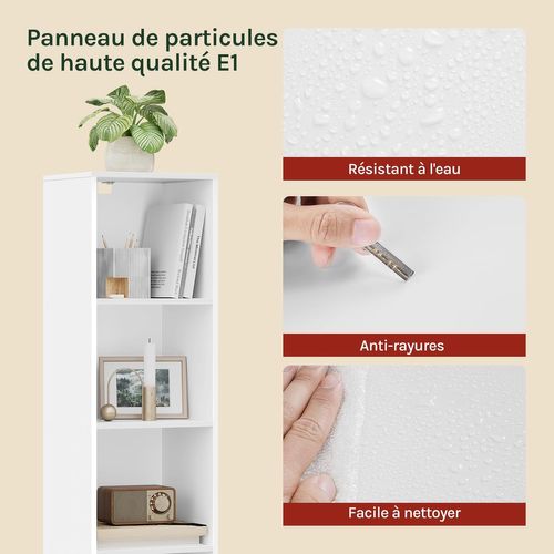 Bibliothèque Mdf Étagère De Rangement. Bibliothèque Armoire En Mdf 30x23.5x158.4cm. Blanc