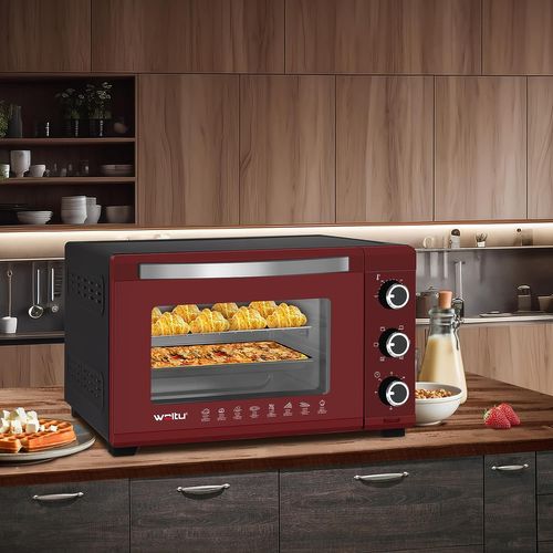 Mini Four 32l, Four Électrique Minuterie 60 Min, Température 100-230℃, 1600w, Rouge+Noir