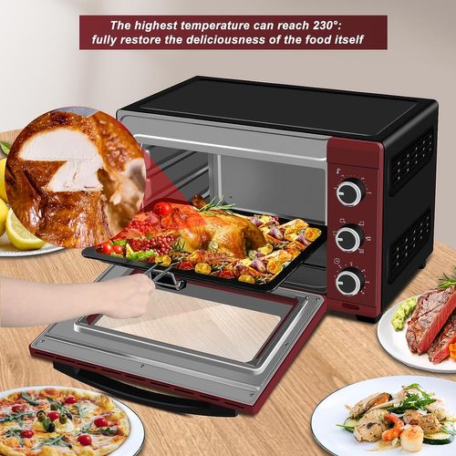 Mini Four 32l, Four Électrique Minuterie 60 Min, Température 100-230℃, 1600w, Rouge+Noir