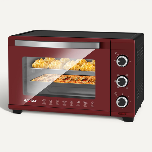 Mini Four 32l, Four Électrique Minuterie 60 Min, Température 100-230℃, 1600w, Rouge+Noir