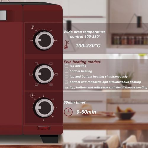 Mini Four 32l, Four Électrique Minuterie 60 Min, Température 100-230℃, 1600w, Rouge+Noir