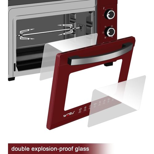 Mini Four 32l, Four Électrique Minuterie 60 Min, Température 100-230℃, 1600w, Rouge+Noir