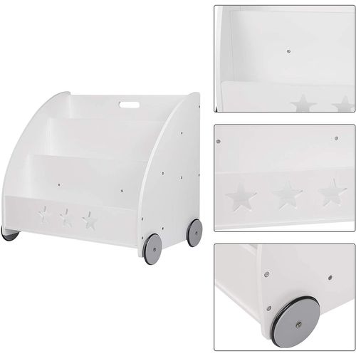 Bibliothèque Pour Enfants. Étagère à Jouets 3 Niveaux. Organiser Pour Livres Avec Roues.blanc