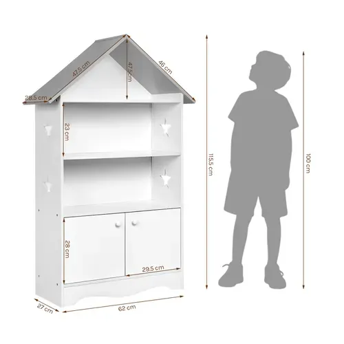 Bibliothèque Enfants En Bois. Étagère à Jouets Avec Porte. Étagère De Rangement Pour Enfants. Blanc