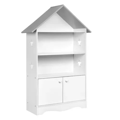 Bibliothèque Enfants En Bois. Étagère à Jouets Avec Porte. Étagère De Rangement Pour Enfants. Blanc