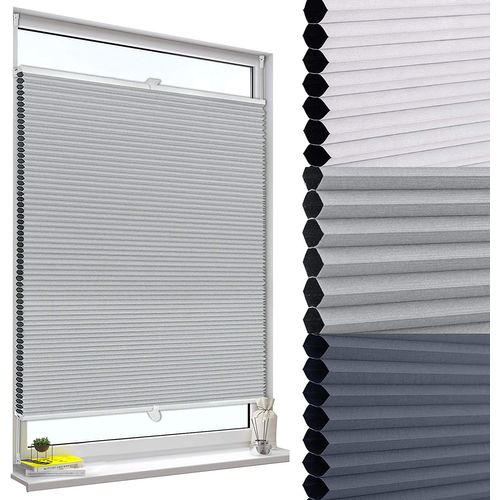 Store Plissé Nid D'abeille.sans Perçage Avec Porte-pince.store Plissé Antisolaire85x130 Cmblanc+gris
