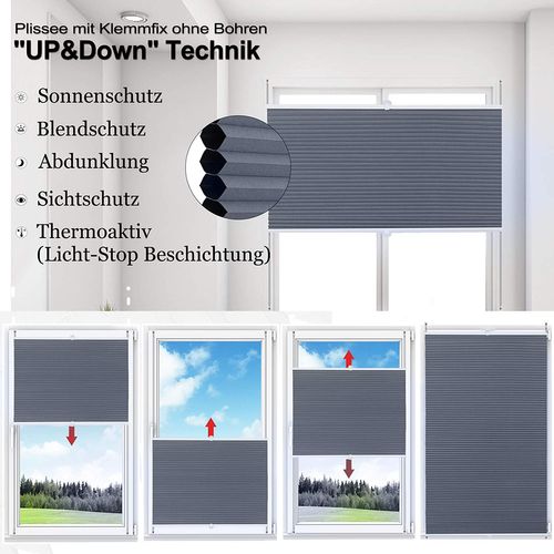Store Plissé Nid D'abeille Sans Perçage Avec Porte-pince.store Antisolaire.60x130 Cmblanc+bleu