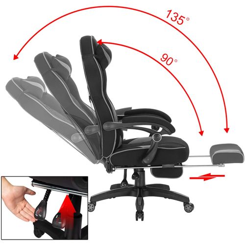 Fauteuil De Bureau.Chaise De Gaming Avec Appuie-Tête Et Repose-pieds.Siège En Tissu.Girs