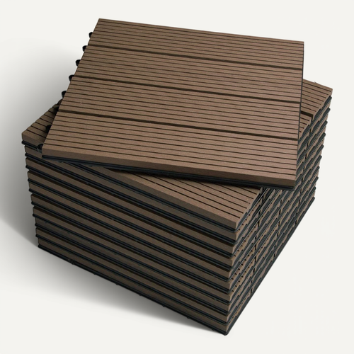 Wpc Carrelage De Sol 30x30 Cm.revêtement De Sol En Composite Bois-plastique.café(22 Pièces/2 M²)