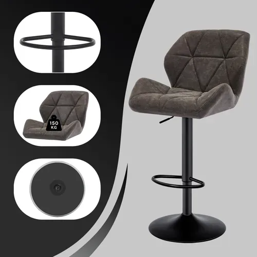 2 X Tabourets De Bar - Chaises De Bar Siège Rembouré En Similicuir - Pied En Métal - Gris