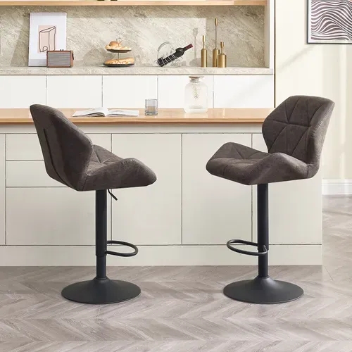 2 X Tabourets De Bar - Chaises De Bar Siège Rembouré En Similicuir - Pied En Métal - Gris