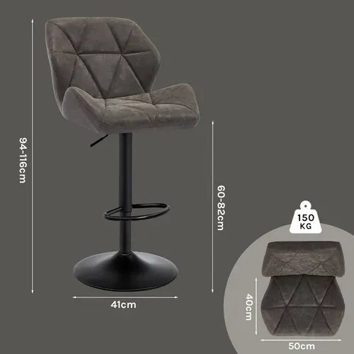 2 X Tabourets De Bar - Chaises De Bar Siège Rembouré En Similicuir - Pied En Métal - Gris