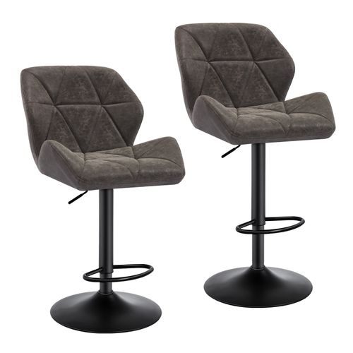 2 X Tabourets De Bar - Chaises De Bar Siège Rembouré En Similicuir - Pied En Métal - Gris