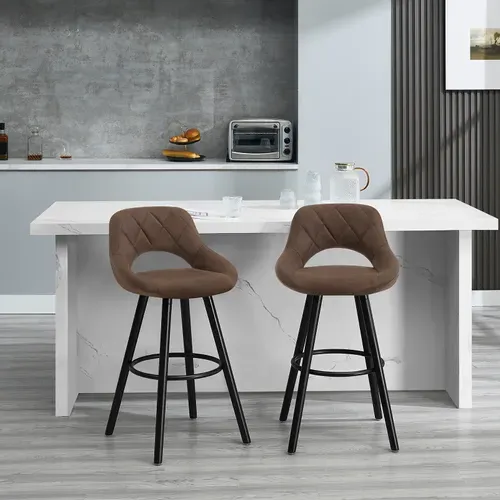 2x Tabourets De Bar En Tissu Simili-Cuir, Chaises De Bar Structure En Bois Massif, Brun Foncé