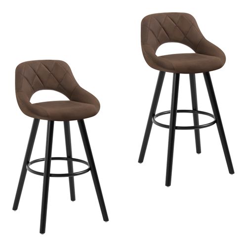 2x Tabourets De Bar En Tissu Simili-Cuir, Chaises De Bar Structure En Bois Massif, Brun Foncé