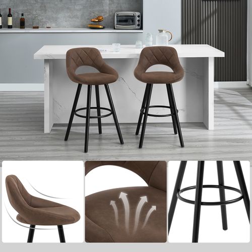 2x Tabourets De Bar En Tissu Simili-Cuir, Chaises De Bar Structure En Bois Massif, Brun Foncé