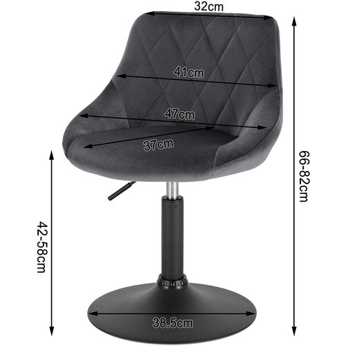 Lot De 4 Tabourets De Bar Siège Bien En Velours -Hauteur Réglable Pieds En Métal-Gris Foncé