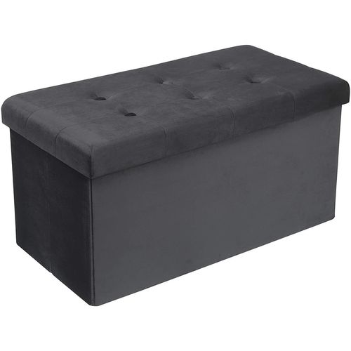 Tabouret Banc De Rangement En Velours.pouf Pliable Cube Coffre De Rangement 76x37.5x38cm.gris