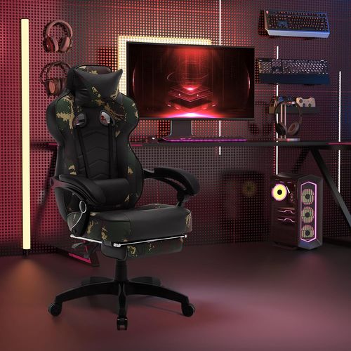 Fauteuil De Bureau.chaise De Gaming Avec Appuie-tête.siège En Similicuir.camouflage