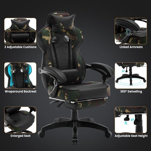 Fauteuil De Bureau.chaise De Gaming Avec Appuie-tête.siège En Similicuir.camouflage