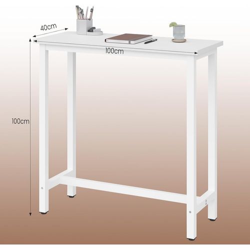 Table De Bar Industriel Avec Cadre En Métal. Table à Manger Plateau En Aggloméré 100x40x100 Cm.Blanc