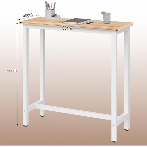 Table De Bar Avec Cadre En Métal. Table à Manger Plateau En Aggloméré 100x40x100 Cm. Chêne Clair