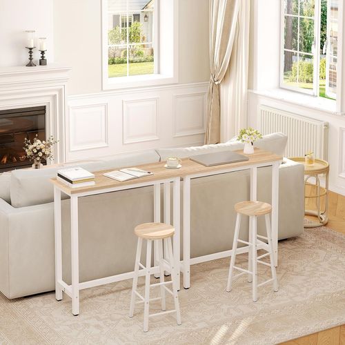 Table De Bar Avec Cadre En Métal. Table à Manger Plateau En Aggloméré 100x40x100 Cm. Chêne Clair