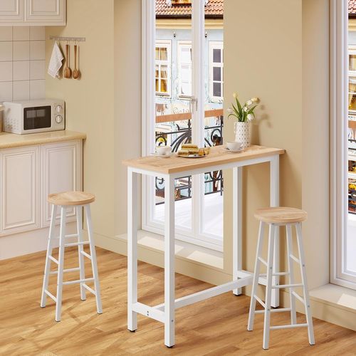 Table De Bar Avec Cadre En Métal. Table à Manger Plateau En Aggloméré 100x40x100 Cm. Chêne Clair