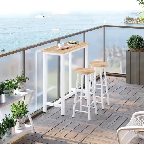 Table De Bar Avec Cadre En Métal. Table à Manger Plateau En Aggloméré 100x40x100 Cm. Chêne Clair