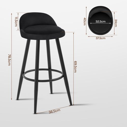 Tabouret De Bar. Chaise De Bar En Velours. Tabouret Bistro En Métal. Noir