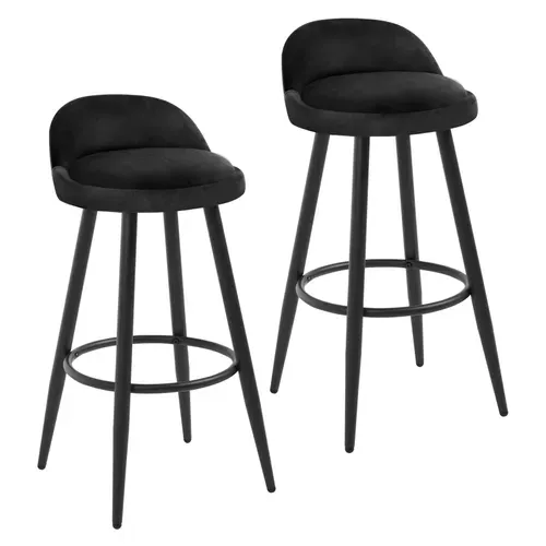 2 X Tabouret De Bar - Chaise De Bar En Velours - Tabouret Bistro En Métal - Noir
