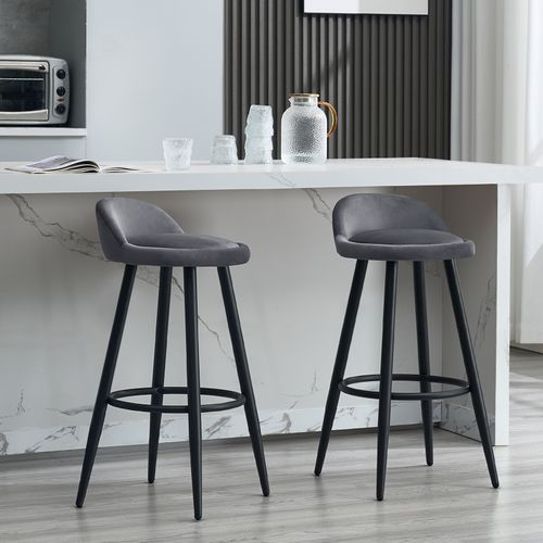 2x Tabouret De Bar Chaise De Bar En Velours Tabouret Bistroen Métal Noir Gris Foncé