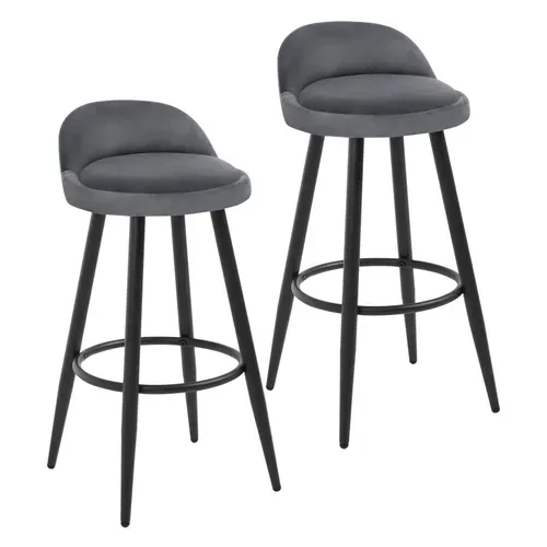 2x Tabouret De Bar Chaise De Bar En Velours Tabouret Bistroen Métal Noir Gris Foncé