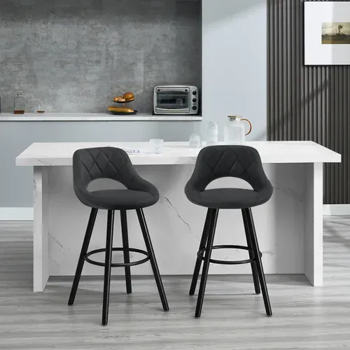 4xTabourets De Bar En Tissu Simili-Cuir Chaises De Bar Structure En Bois Massif Anthracite
