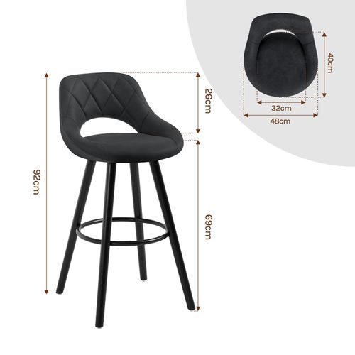 4xTabourets De Bar En Tissu Simili-Cuir Chaises De Bar Structure En Bois Massif Anthracite