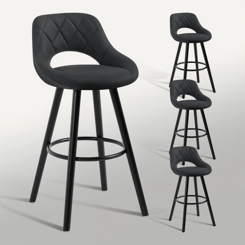 4xTabourets De Bar En Tissu Simili-Cuir Chaises De Bar Structure En Bois Massif Anthracite