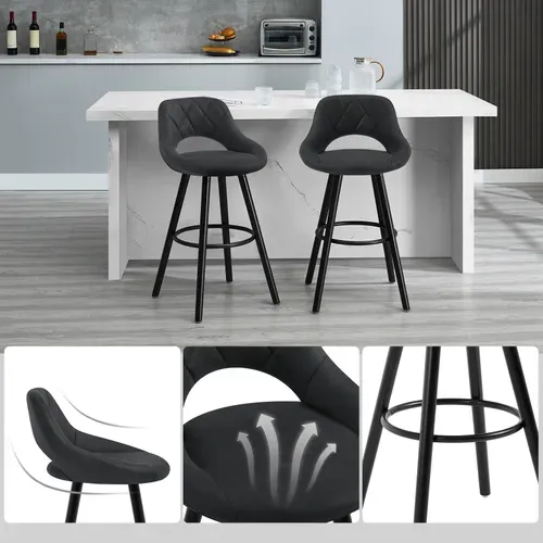 4xTabourets De Bar En Tissu Simili-Cuir Chaises De Bar Structure En Bois Massif Anthracite