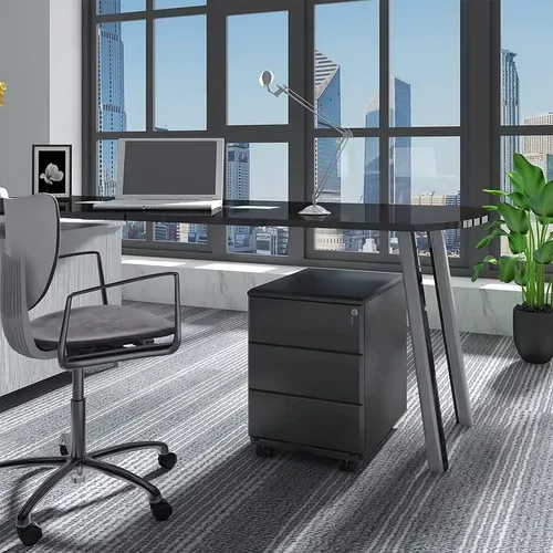 Caisson De Bureau En Acier Et Nylon Avec Serrures Et Roulettes 39x52.4x54cm Noir