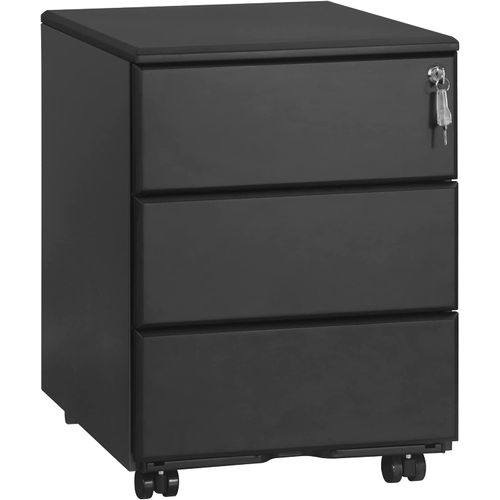 Caisson De Bureau En Acier Et Nylon Avec Serrures Et Roulettes 39x52.4x54cm Noir