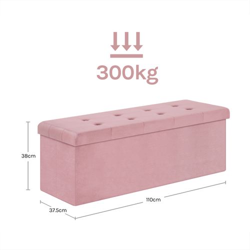 Banc De Rangement Pliable Pouf.coffre De Rangement Rembourré En Velours.110x37.5x38cm.rose