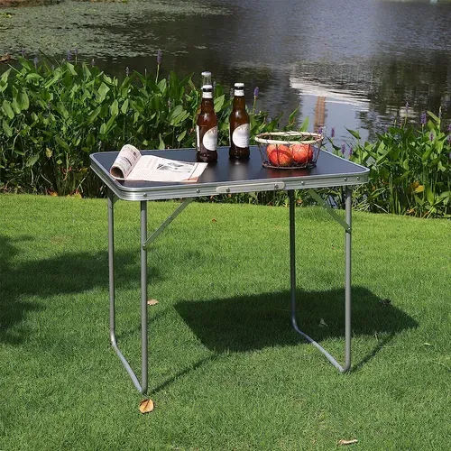 Table De Camping.table Pliante En Aluminium Et Mdf.table De Pique-niqu Pliable.70x60x50 Cm. Noir