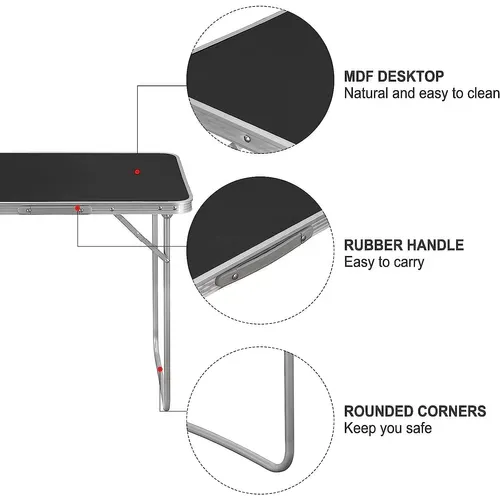 Table De Camping.table Pliante En Aluminium Et Mdf.table De Pique-niqu Pliable.70x60x50 Cm. Noir