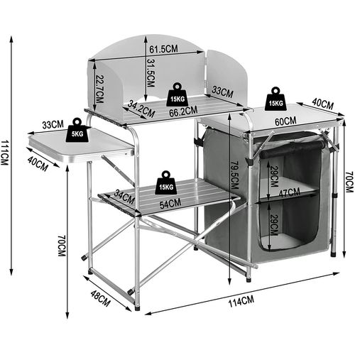 Cuisine De Camping En MDF+Aluminium.Table Pique-Nique Pliable Avec Armoire Rangement