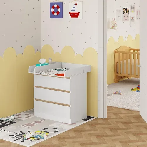 Commode À Langer 3 Tiroirs Avec Table À Langer En MDF 80x48x78 cm - Blanc