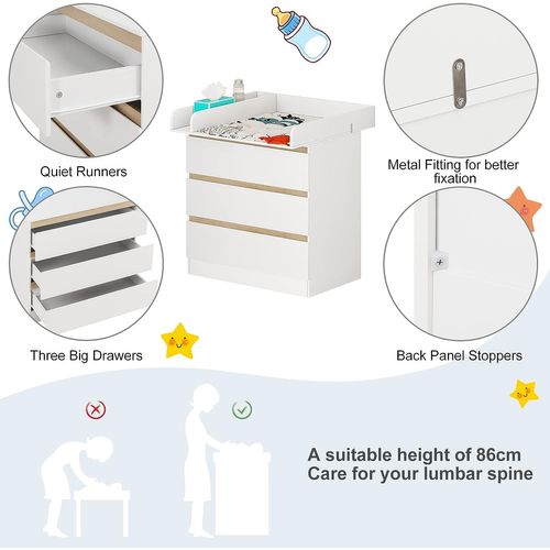 Commode À Langer 3 Tiroirs Avec Table À Langer En MDF 80x48x78 cm - Blanc